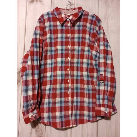 Allison Daley Shirt Ladies 20W‎ Red Blue Button Front Long Sleeve Light Weight - Picture 1 of 8